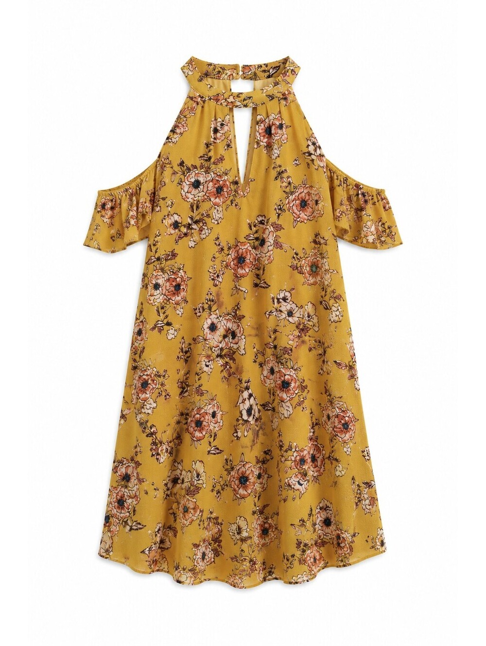 As U Wish Women's Yellow Floral Cold Shoulder Dress, Size Medium